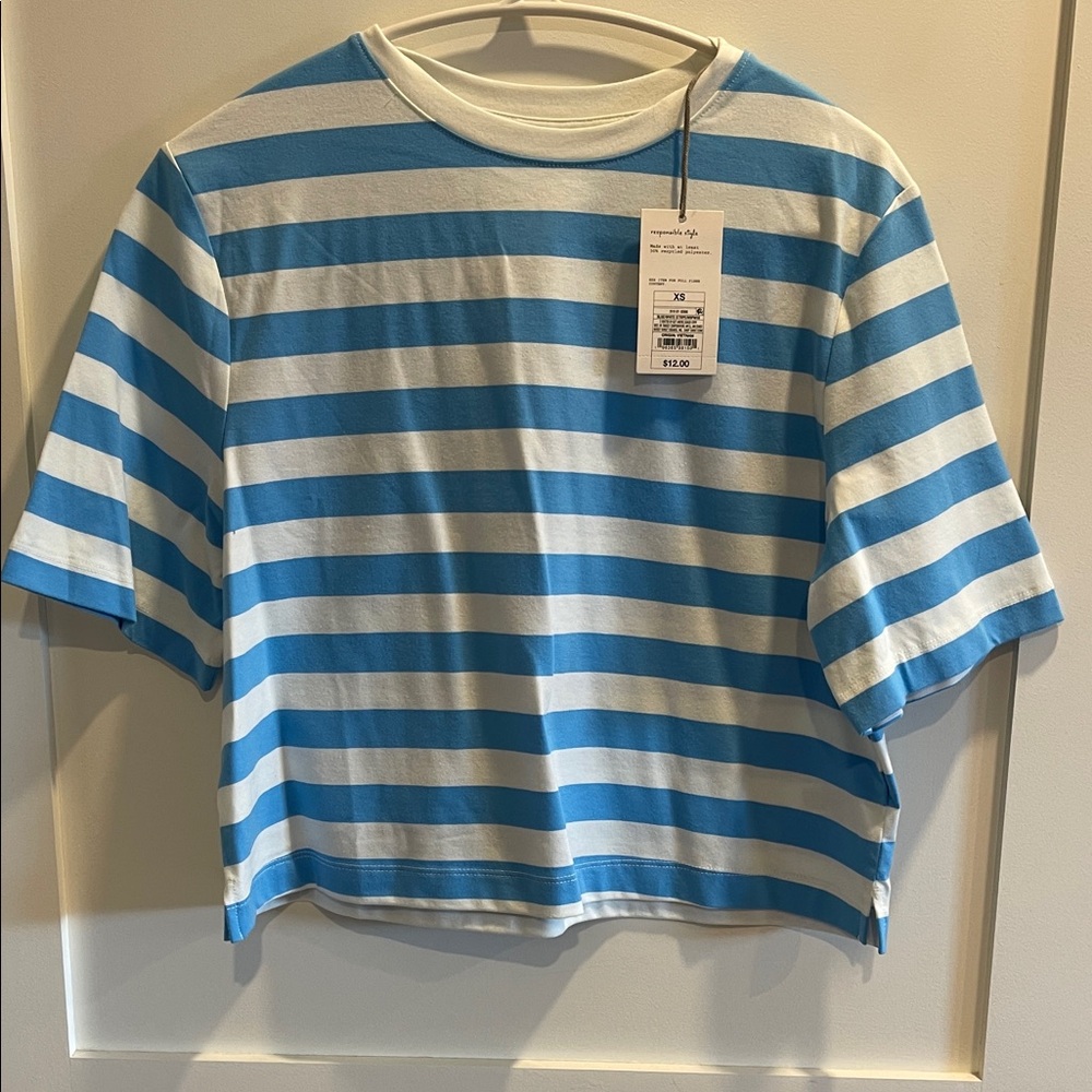 A New Day Blue and White Striped Crop Top